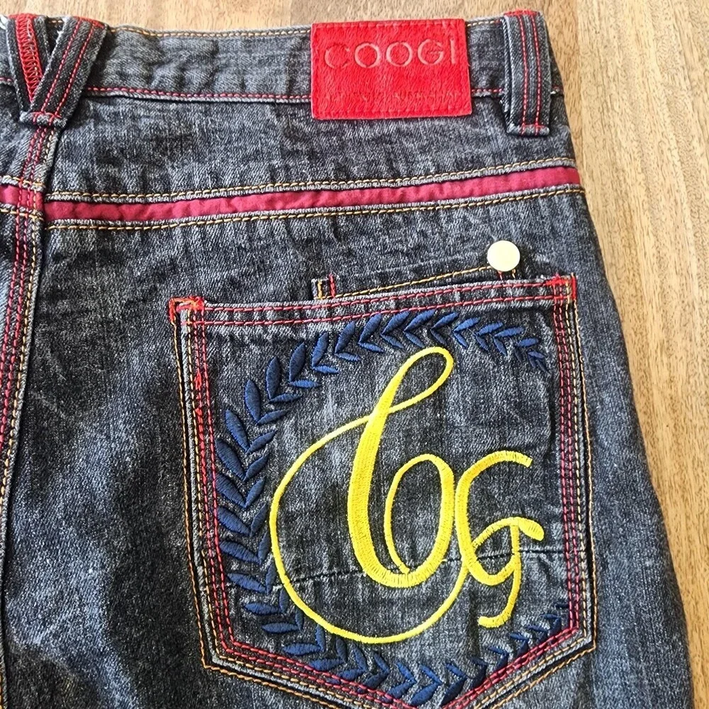 Coogi Shorts Mens 38 Gray Denim Bermuda Embroidered Logo Hip Hop Colorful